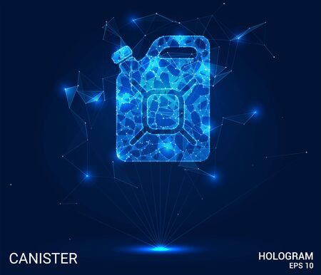 The hologram canister. A canister of polygons, triangles of points, and lines. A gasoline canister is a low-poly compound structure. The technology conceptのイラスト素材