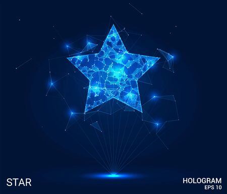 The star hologram. A star made up of polygons, triangles, points, and lines. The star is a low-poly compound structure. The technology conceptのイラスト素材