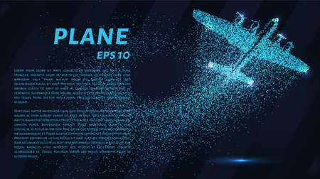 The plane of the particles. The plane climbs and the wind it rips small pieces. The plane from points. Vector illustrationのイラスト素材