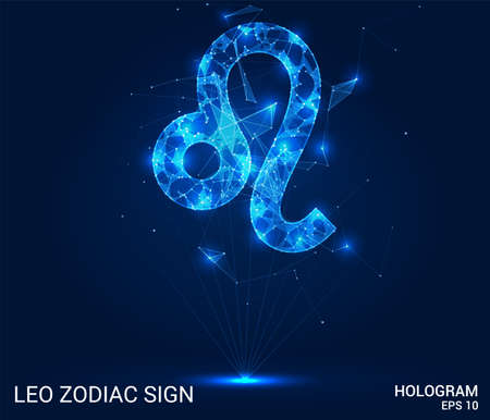 Hologram Leo zodiac sign. Leo is a zodiac sign made up of polygons, triangles, points, and lines. Leo zodiac sign low poly compound structure. The technology conceptのイラスト素材