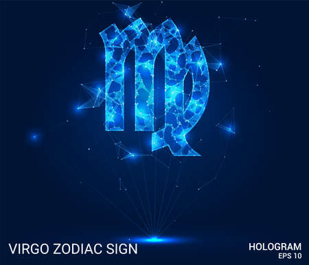 Hologram of Virgo zodiac sign. Virgo is a zodiac sign made up of polygons, triangles, points, and lines. Virgo zodiac sign low poly compound structure. The technology conceptのイラスト素材