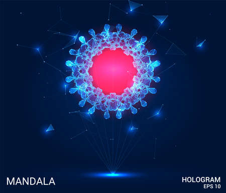 Hologram of the mandala. A mandala of polygons, triangles, points, and lines. Mandala is a low-poly compound structure. The technology conceptのイラスト素材