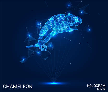 Hologram chameleon. A chameleon of polygons, triangles, points, and lines. Lizard low-poly compound structure. The technology conceptのイラスト素材