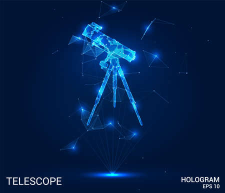 A hologram of a telescope. A telescope made up of polygons, triangles, points, and lines. Astronomy low-poly compound structure. The technology conceptのイラスト素材