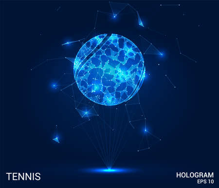 Hologram tennis. A tennis ball made of polygons, triangles, points, and lines. Tennis ball low poly compound structure. The technology conceptのイラスト素材