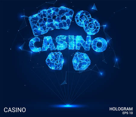 Casino hologram. It consists of polygons, triangles, points, and lines. Casino low-poly compound structure. The technology conceptのイラスト素材