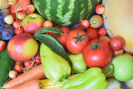 Fresh fruits and vegetables, applesの写真素材