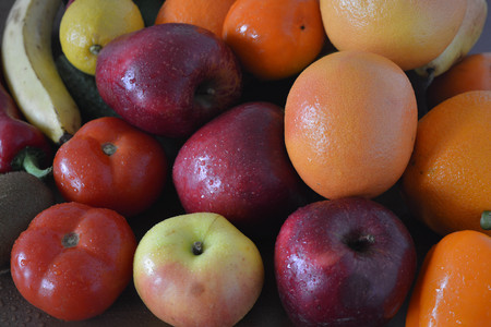 Fresh fruits and vegetables, applesの写真素材