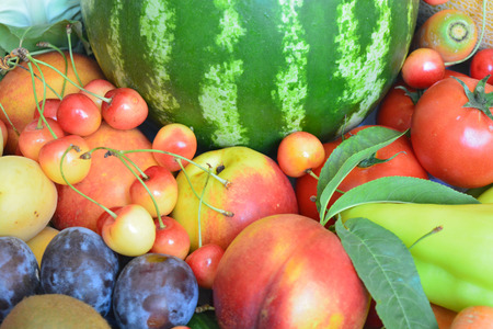 Fresh fruits and vegetables, applesの写真素材