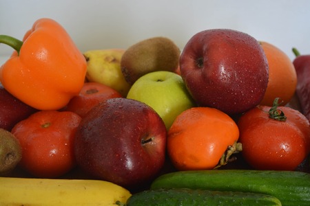 Fresh fruits and vegetables, applesの写真素材