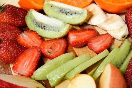 Fresh sliced vegetables and fruitsの写真素材