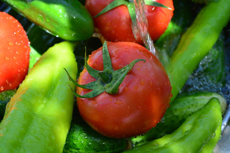 Fresh fruits and vegetables, healthy foodの写真素材