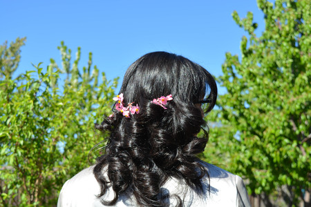Flowers on girl hairsの写真素材