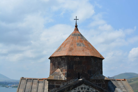 Lake Sevan, christian churchの写真素材