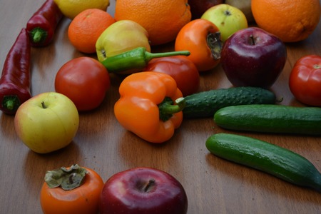 Fresh fruits and vegetables, healthy foodの写真素材