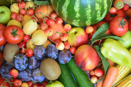 Fresh fruits and vegetables, applesの写真素材