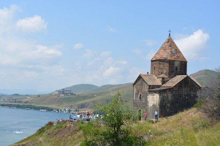 Lake Sevan, christian churchの写真素材