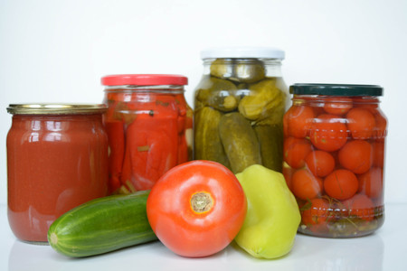 Fresh and canned vegetablesの写真素材