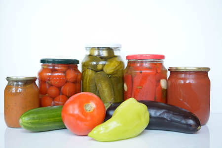 Fresh and canned vegetablesの写真素材