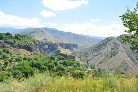 Armenian landscape, mountains, nature, blue sky, greenの写真素材