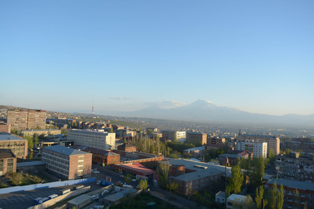 Panoramic city view of Yerevan in Armeniaの写真素材