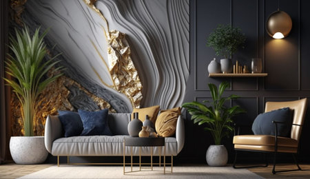 An eye catching illustration of "Modern interior background, wall mock up". Created using Generative AI tools.の素材