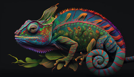 An eye catching illustration of "Illustration of Colorful Changing Chameleon". Created using Generative AI tools.の素材