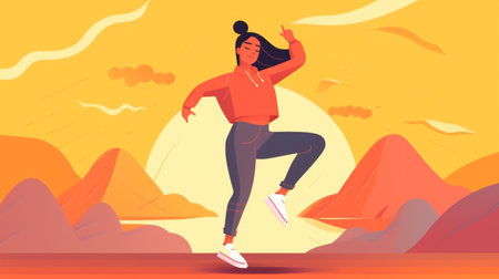 An eye catching illustration of "Nice teenager dancing a background with defined flat colors". Created using Generative AI tools.の素材