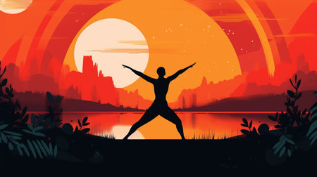 An eye catching illustration of "World yoga day abstract illustration". Created using Generative AI tools.の素材