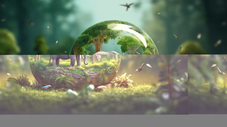 An eye catching illustration of "Earth Day or World Wildlife Day concept, Save our planet, protect green nature". Created using Generative AI tools.の素材