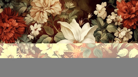 An eye catching illustration of "Beautiful different botanical flower bunch, digital background". Created using Generative AI tools.の素材