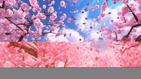 An eye catching illustration of "Cherry Blossom day background illustration spring blooming". Created using Generative AI tools.の素材