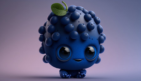 An eye catching illustration of "Cute Cartoon Blueberry Character" made with the help of Generative AI.の素材