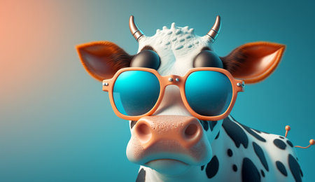 An eye catching illustration of "Cute Cartoon Cow wearing Sunglasses" made with the help of Generative AI.の素材