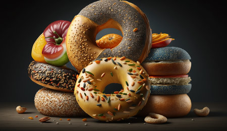 An eye catching illustration of "A Variety of Bagels" made with the help of Generative AI.の素材
