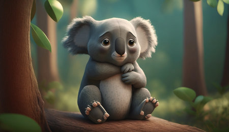 An eye catching illustration of "Cute Cartoon Koala in the Woods". Created using Generative AI tools.の素材