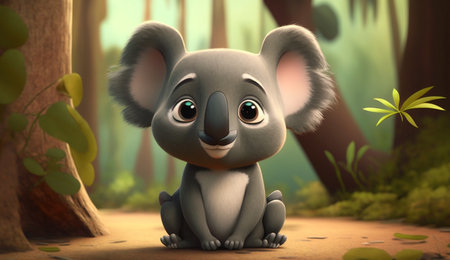 An eye catching illustration of "Cute Cartoon Koala in the Woods". Created using Generative AI tools.の素材