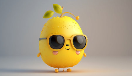An eye catching illustration of "Cute Cartoon Lemon Character with Sunglasses". Created using Generative AI tools.の素材