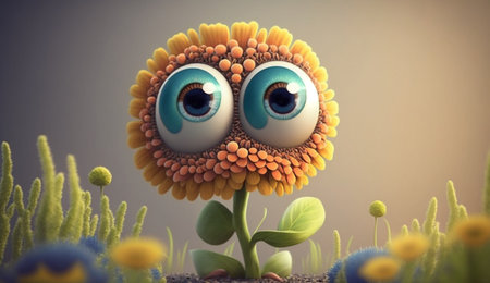 An eye catching illustration of "Cute Cartoon Flower with Big Eyes". Created using Generative AI tools.の素材