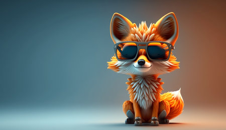 An eye catching illustration of "Cute Cartoon Fox with Sunglasses". Created using Generative AI tools.の素材