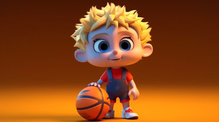An eye catching illustration of "Cute cartoon Basketball Character". Created using Generative AI tools.の素材