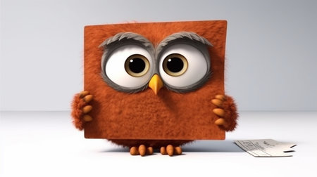 An eye catching illustration of "Cute cartoon owl character holding a Blank sign". Created using Generative AI tools.の素材