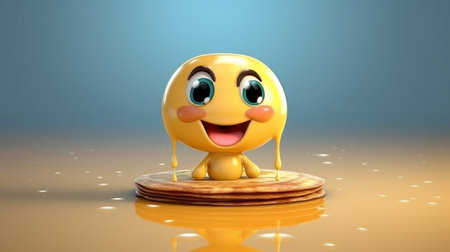 An eye catching illustration of "Cute Cartoon Pancake Character". Created using Generative AI tools.の素材