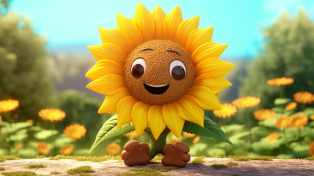 An eye catching illustration of "Cute Cartoon Sunflower". Created using Generative AI tools.の素材