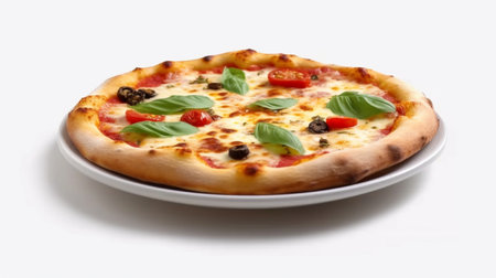 An eye catching illustration of "Italian pizza isoleted in white background". Created using Generative AI tools.の素材