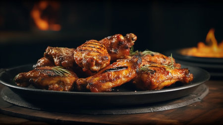 An eye catching illustration of "Charred full chicken wings". Created using Generative AI tools.の素材