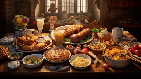 An eye catching illustration of "Delicious traditional german cuisine". Created using Generative AI tools.の素材