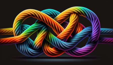 An eye catching illustration of "Colorful rope link with strong, Concepts for the team, connect, Collaborate, and partnership". Created using Generative AI tools.の素材