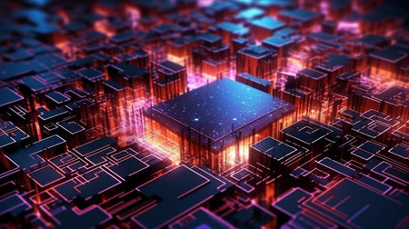 Abstract digital technology background, artificial intelligence. Created by Generative AI Technology.の素材