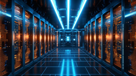 Cyber security, AI Mind, Network Management, Modern Data Center, Cloud Networking. Created by Generative AI Technology.の素材